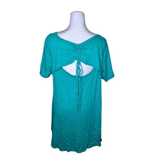 T LA Short Sleeved Open Back Long Swing Top Womens Size XL Teal Blue - Picture 5 of 11